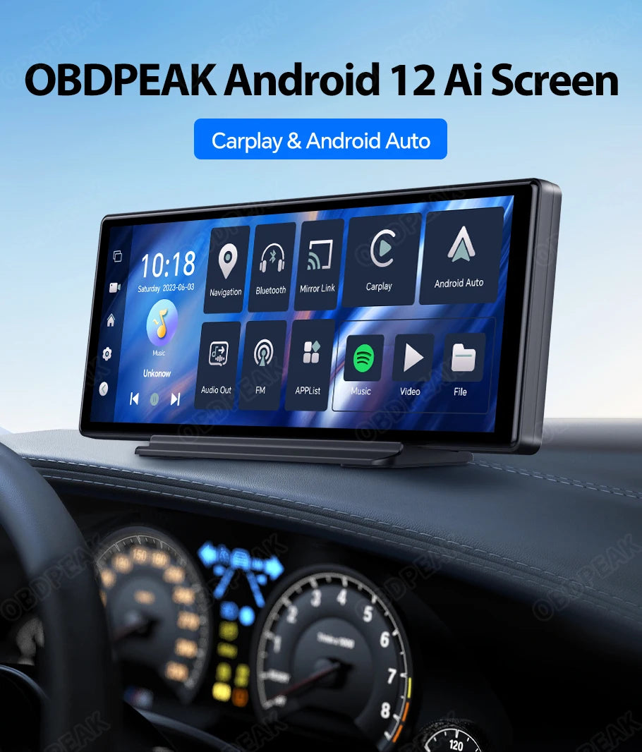 OBDPEAK T30 Car DVR Rearview Mirror Camera WIFI Android 12 Dash Cam GPS Navigation Carplay Android Auto Ai Screen Video Recorder
