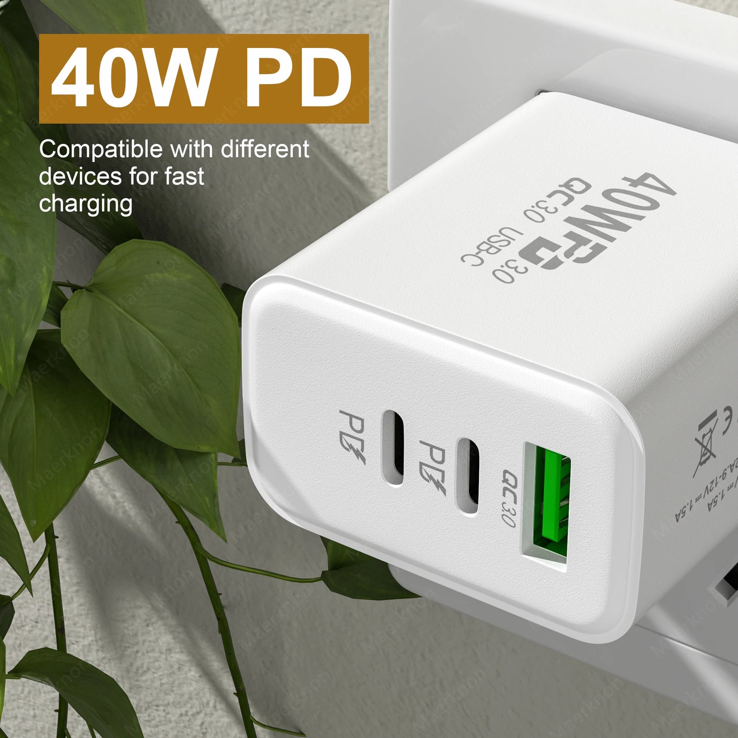 PD 60W USB Charger 3 Ports Type C Fast Charging Phone Charger Adapter For iPhone Xiaomi Samsung Huawei EU/US Plug Wall Charger