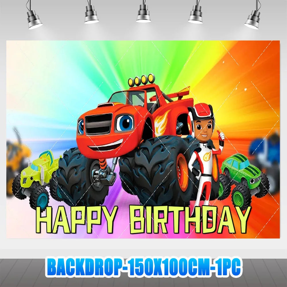 Blaze Monster Machines Theme Birthday Party Supplies Decor Cartoon Truck Balloon Banner Backdrops Cupcake Topper for Kids Gifts
