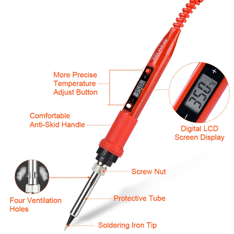 JCD Soldering Iron Kit Adjustable Temperature 220V 80W LCD Digital Display Welding Repair Tools With Solder Tin Iron Tips 908S