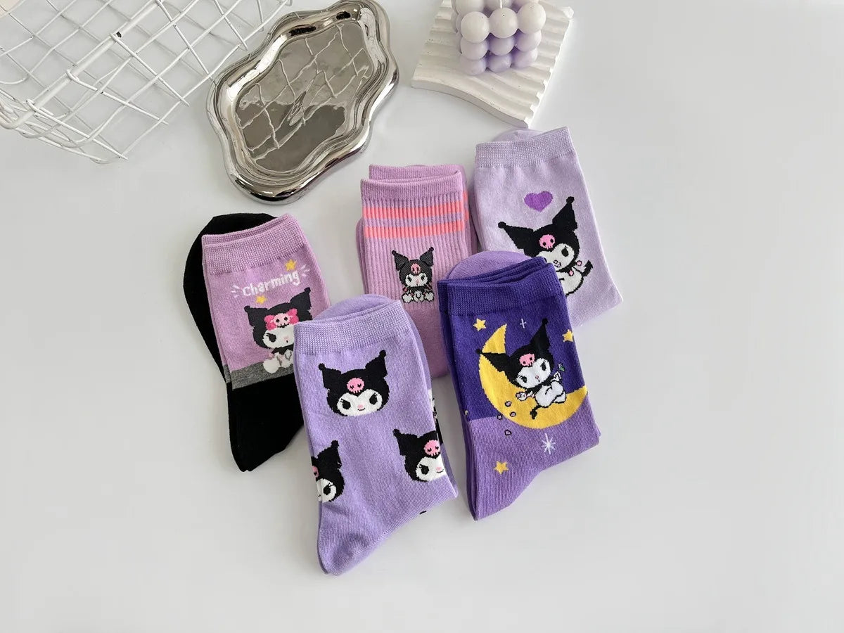 1/5 Pair of Fashionable and High Aesthetic Dreamy Party Sanrio Cute Cartoon Kawaii Purple Kuromi Women's Exquisite Stockings