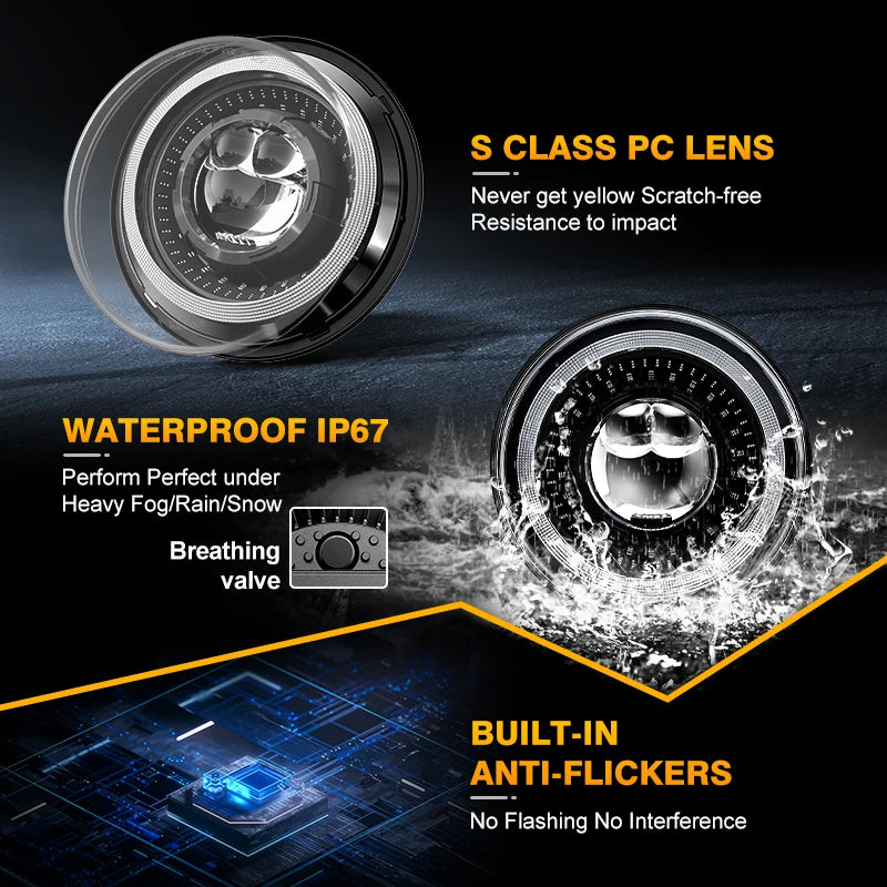 7" Car Led Headlight For Lada Niva 4x4 7inch H4 Led Headlights Angel Eyes For Jeep Wrangler OffRoad 4x4 Suzuki Samurai Toyota