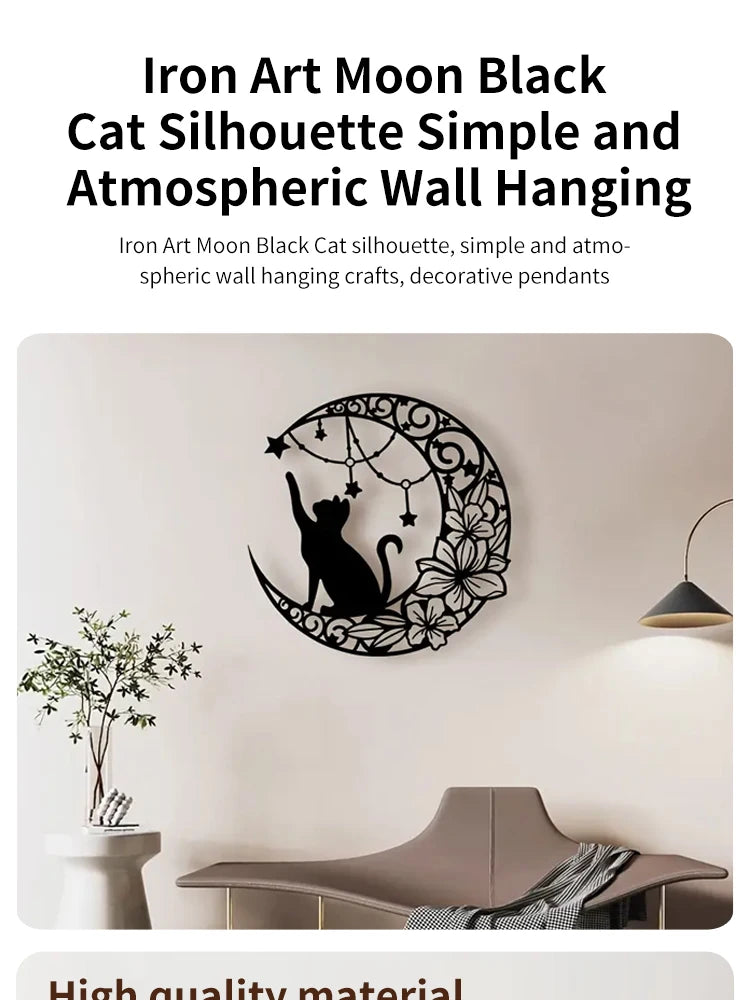 Moon Black Cat Silhouette Wall Hanging Crafts Simple Iron Wall Decoration Art Wall Decoration Garden Living Room Wall Decoration
