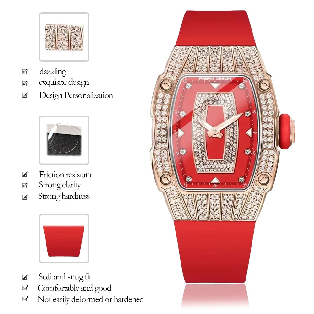 New PAGANI DESIGN Luxury Women's Fashion Quartz Watch Switzerland Ronda Movt Diamond Inlaid Women's Elegant Watch Montreal Femme