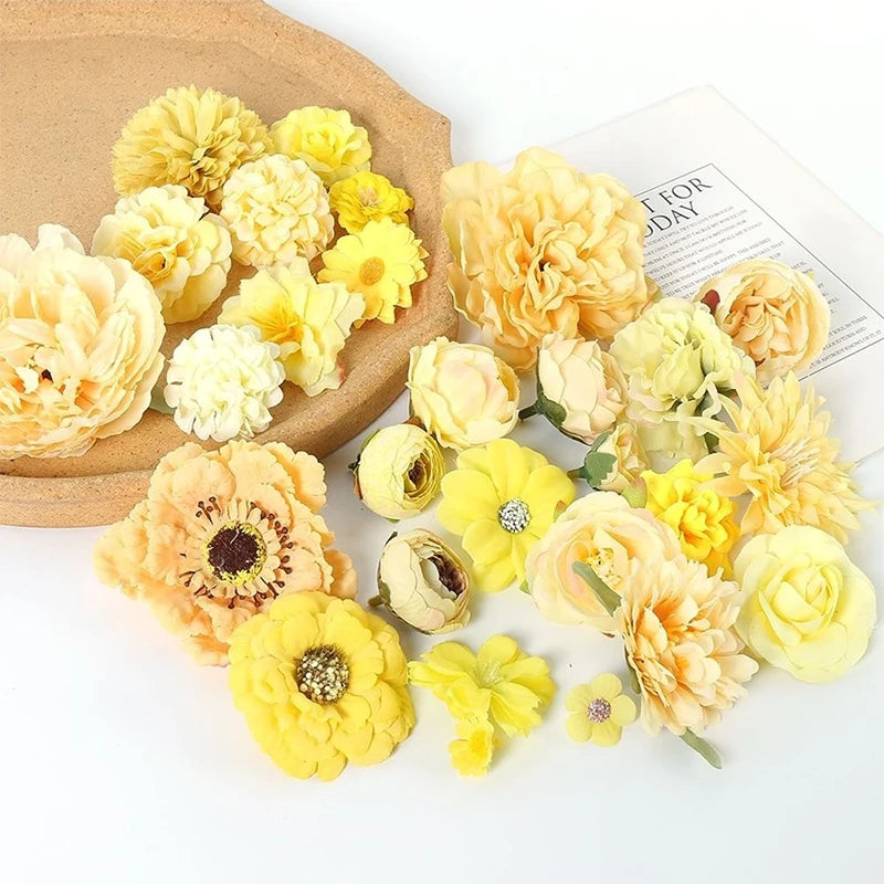 Yellow Artificial Flowers Heads Silk Fake Flowers for Home Decor Party Wedding Decoration DIY Valentine's Day Gifts Accessories