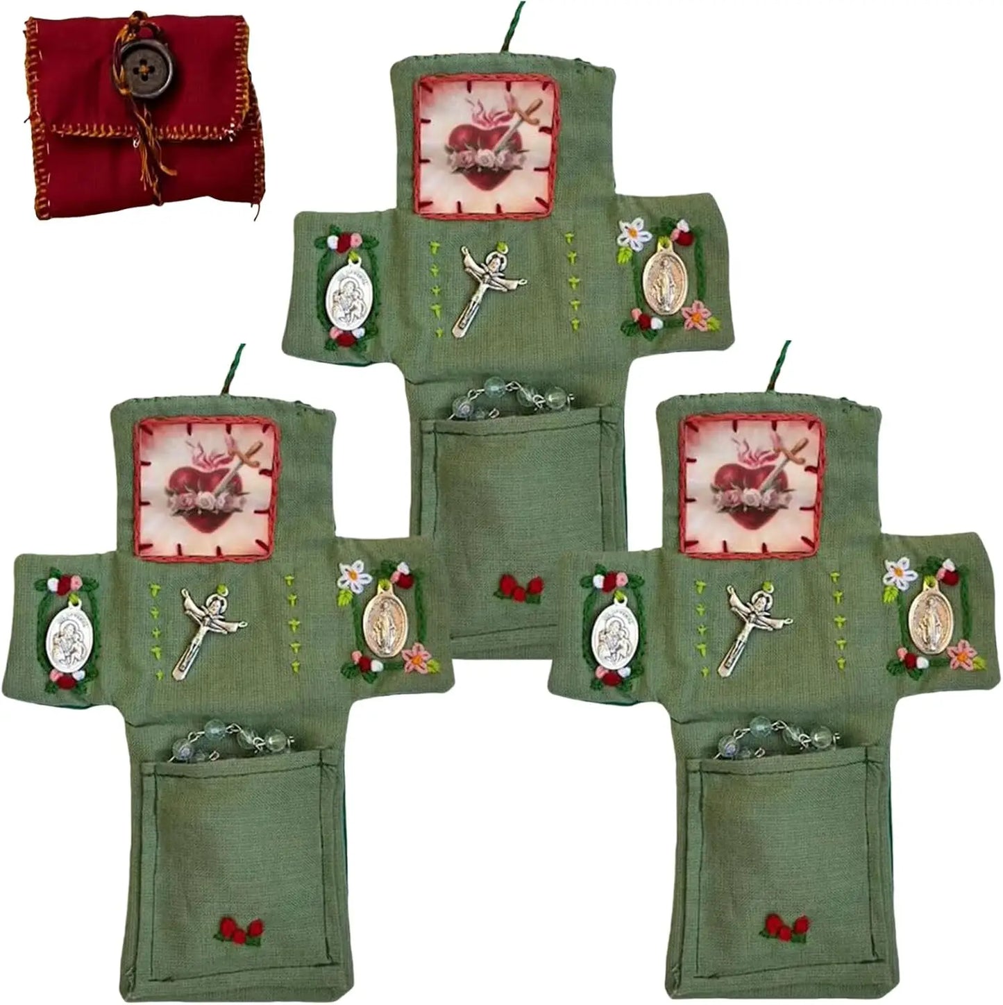 Pocket Shrine with Silver Cross Included Inside,  Mini Prayer Quilt with Cross Inside, Encouragement Christian Spiritual Gifts