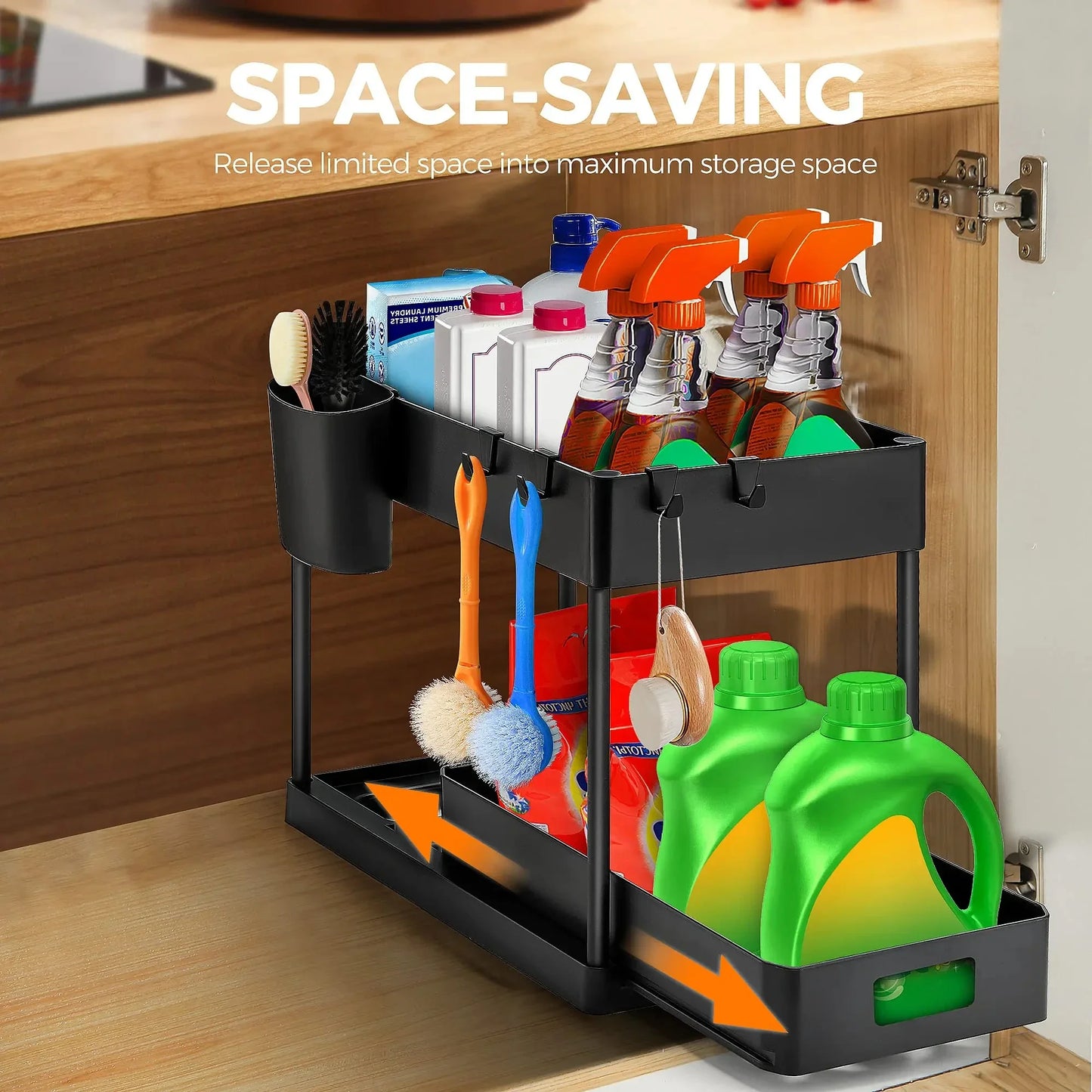 Organization and storage under the sewer, kitchen finishing rack with double sliding drawers, multifunctional storage rack shelf