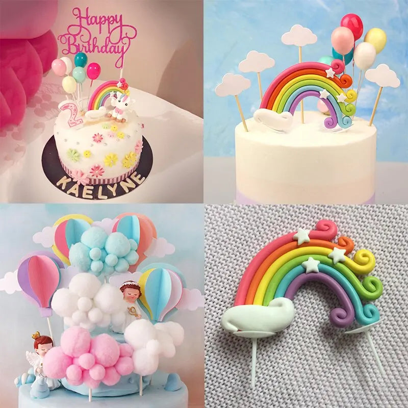 Unicorn Party Cake Topper Cloud Rainbow Cake Flags Decor Kids Birthday Party Cupcake Topper Unicorn Party Supplies