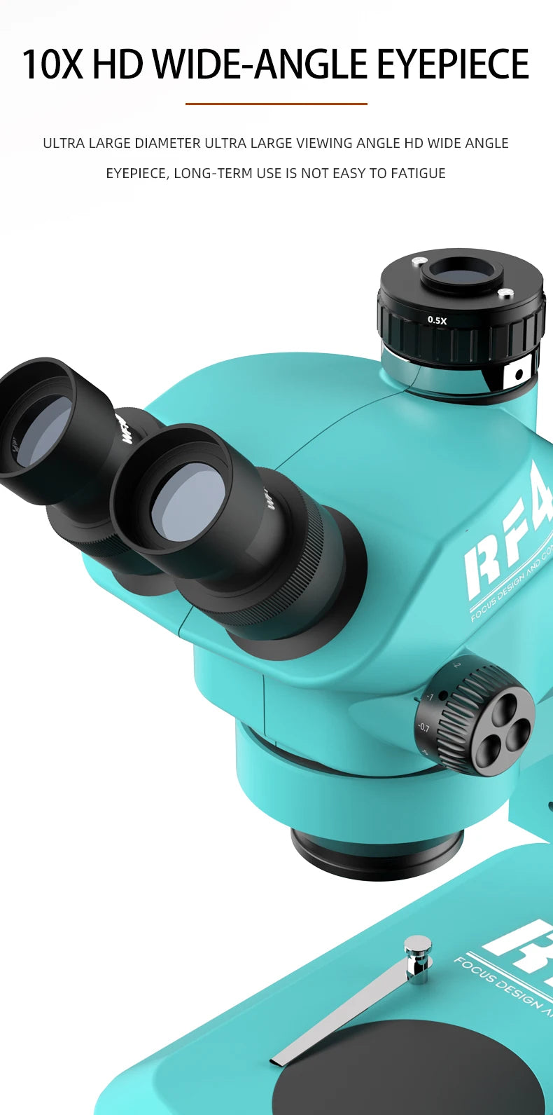 RF4 7-50X Trinocular Continuous Zoom Stereo Microscope WF10X/22mm Eyepiece Suitable for Mobile Phone PCB Welding Microscope Tool