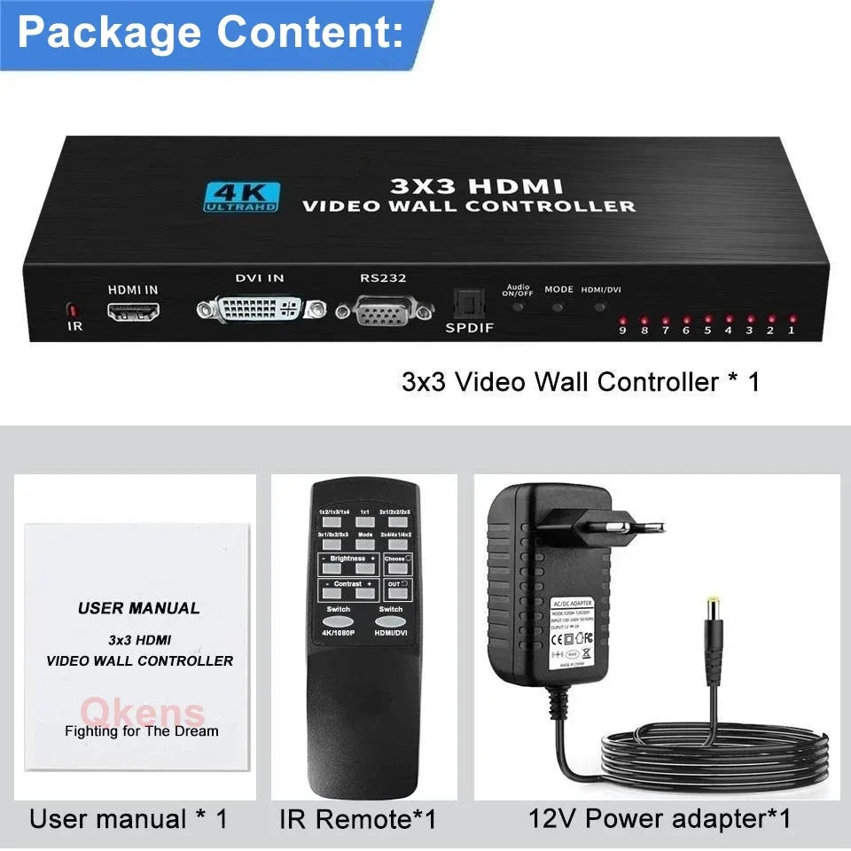 4K 3x3 HDMI Video Wall Controller 1080p DVI 1X2 1X4 1X3 2x2 2x3 2x4 Multi Screen Splicing Video Processor 9 Unit TV Splicer Box