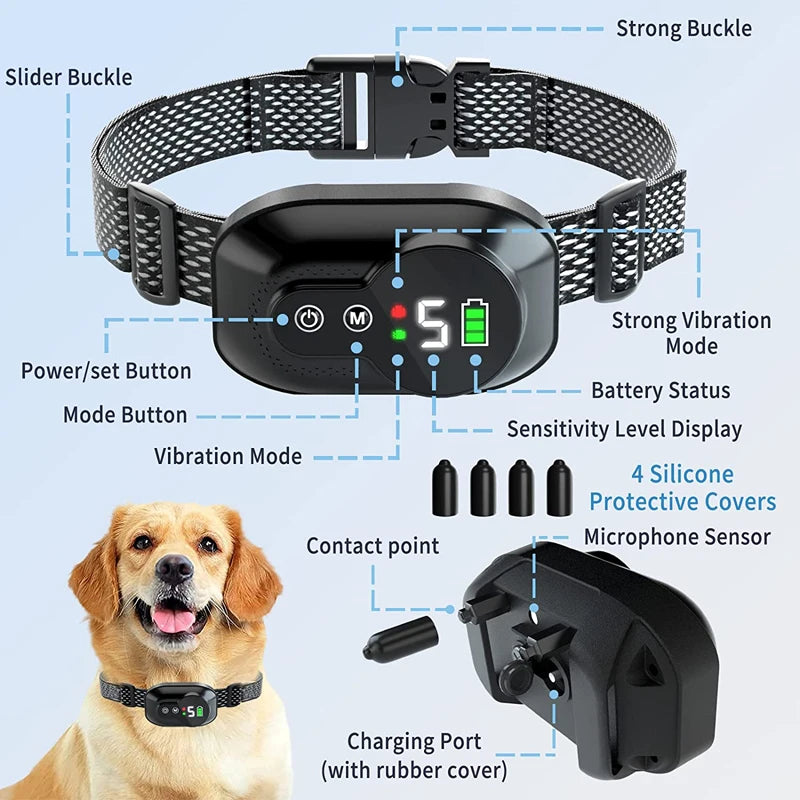 Pet Dog Anti Barking Device USB Small Intelligent Electric Ultrasonic Dog Training Collar Dog Stop Barking Vibration Beep Collar