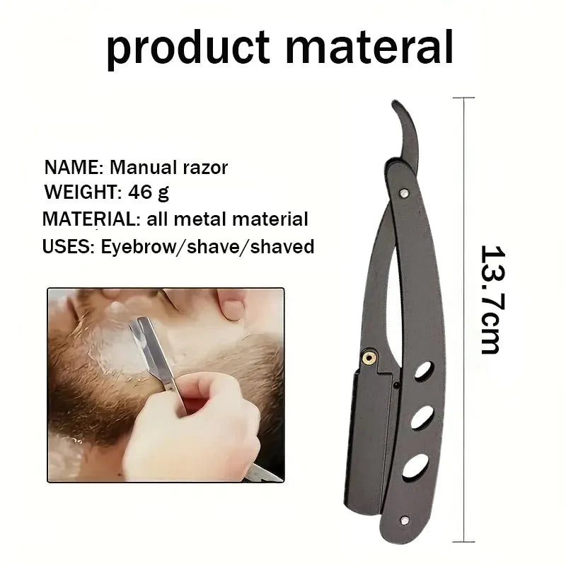 ( 1 Holder+10/20 Blades )Straight shaver arm, men's folding manual shaver, men's shaver, razor sharp blade barber shop razor