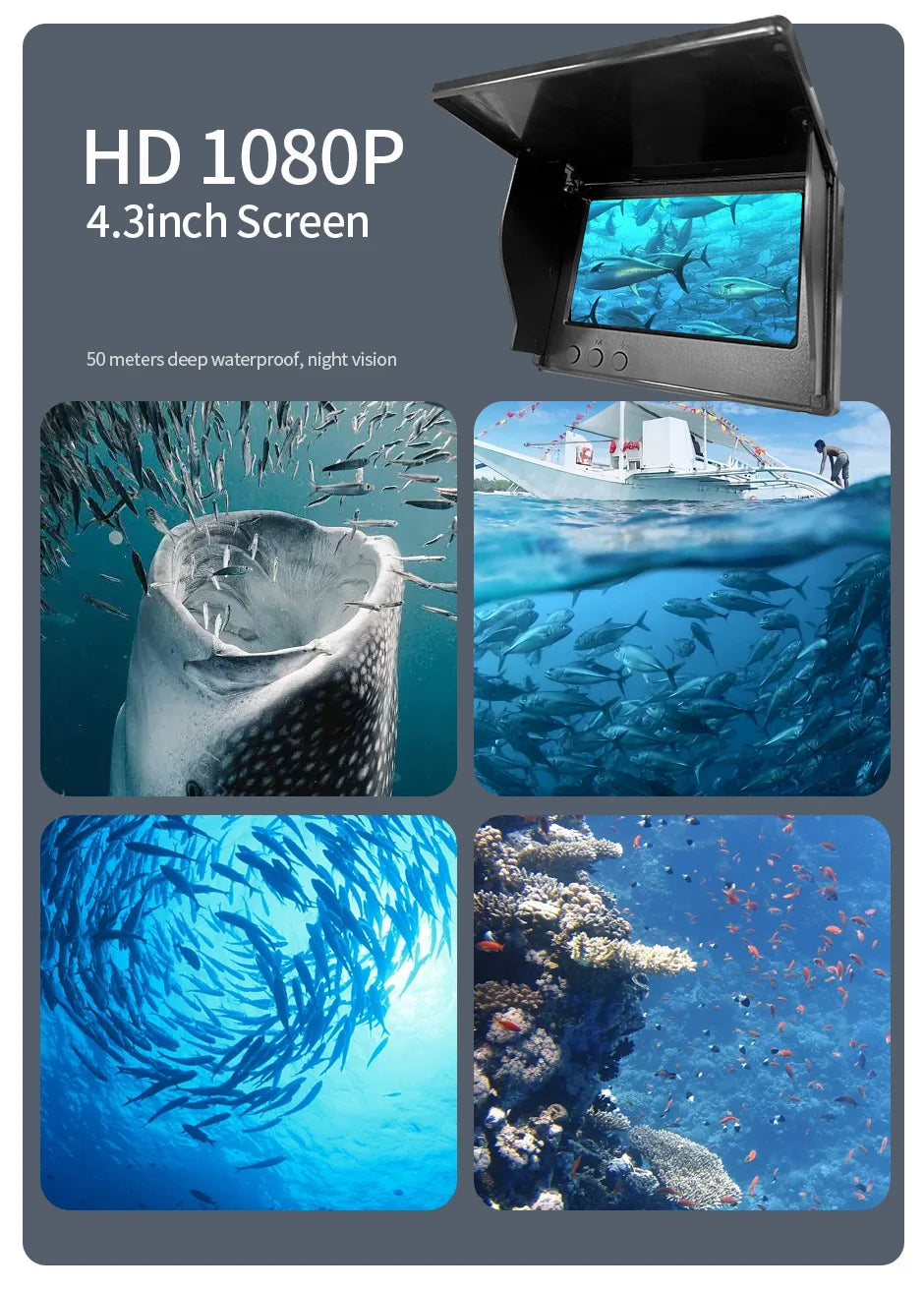 HEERAK Portable Fish Depth Finder Water Handheld 1080P 4.3 Inch LCD Fish Finder Underwater 220° Fishing Camera With Night Vision