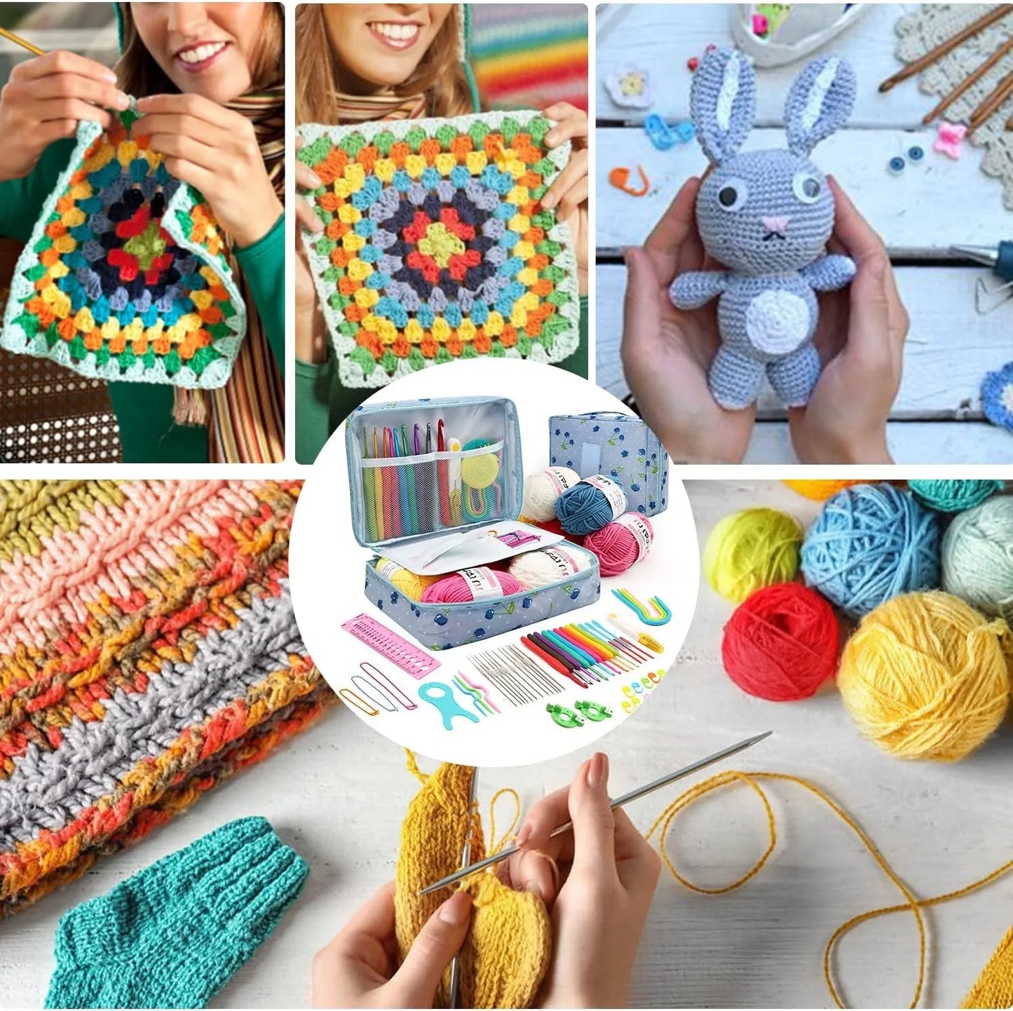 59Pcs/Set Portable Crochet Knitting Set DIY Beginner Crochet Hook Kit With Storage Bag Material Pack and Storage Tools