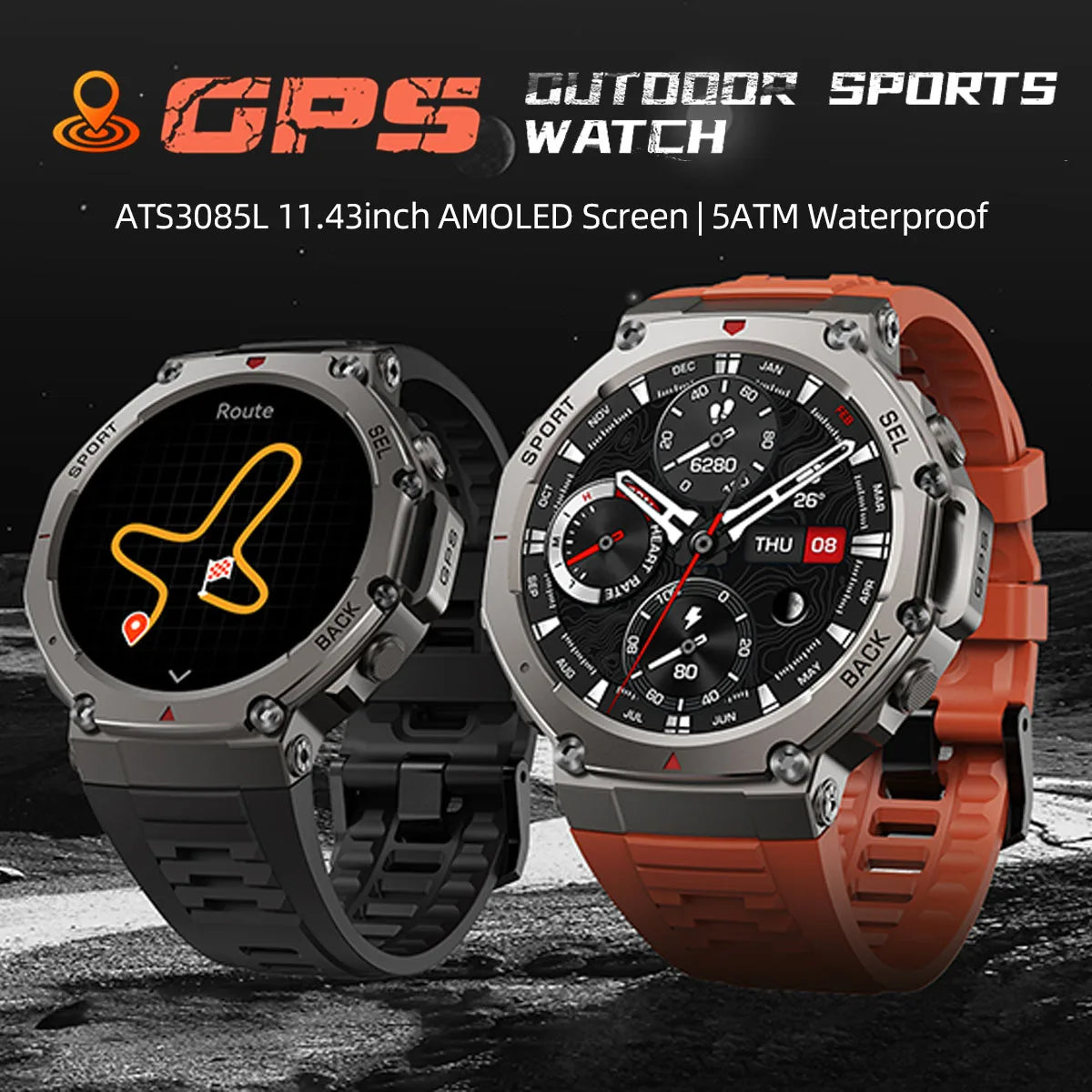 New Smart Watch 466*466 1.43 AMOLED Full Touch Screen 5ATM waterproof GPS 500mAh High Battery Compass  170+ Sports Modes For Men