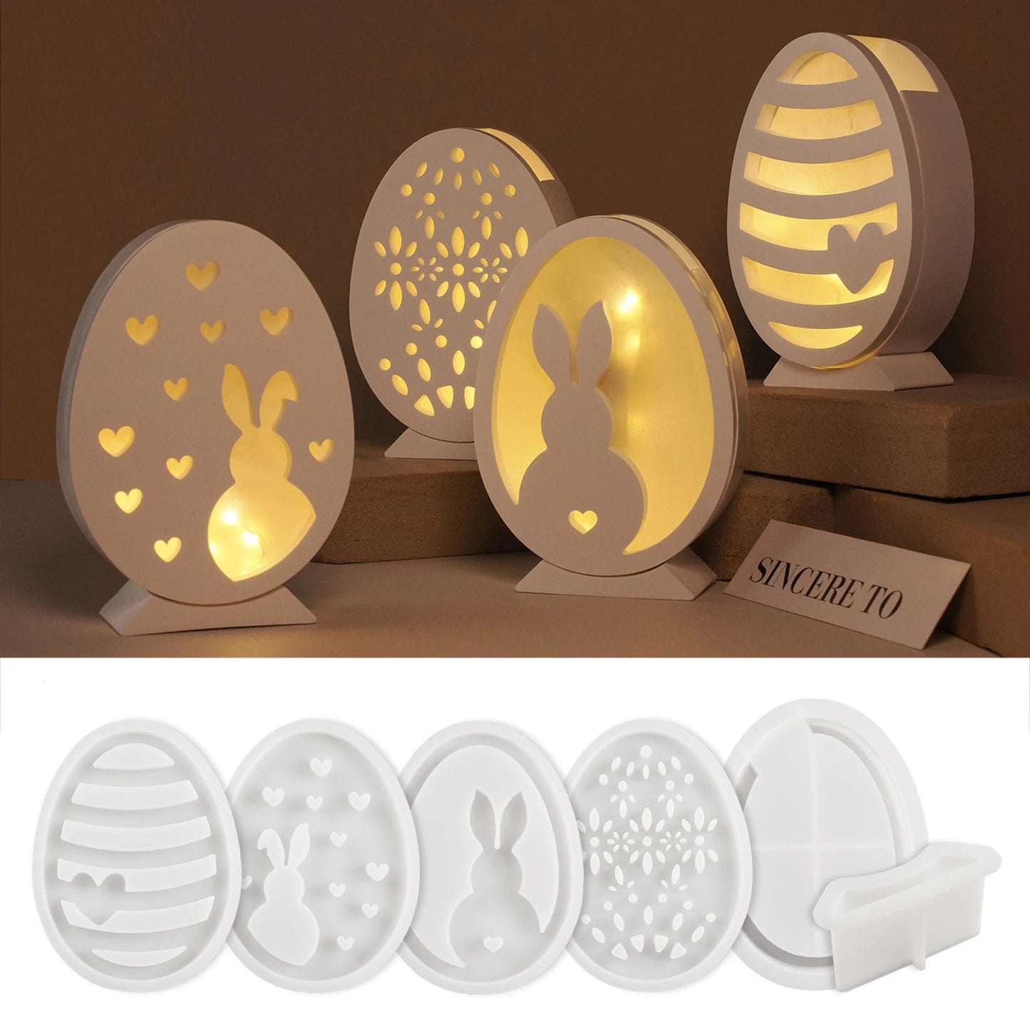 Easter Rabbit Egg Splicing silicone mold Concrete Cement Gypsum Plaster Molds Bunny Hollow Heart Flower Decoration Craft