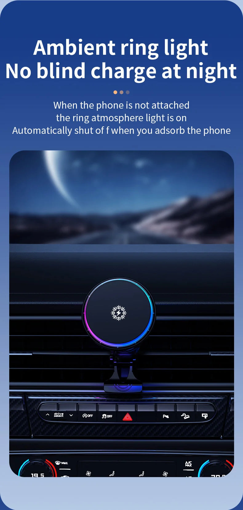 Ice Cooling RGB Magnetic Wireless Car Charger Fast Charging Station For Magsafe iPhone 16 15 14 13 12 Pro Max Phone Holder Stand