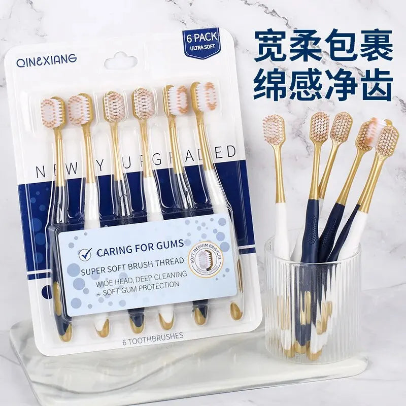 6pcs Toothbrush Adult Household Wide Head Thick Soft Silk Couple Thin And Soft Hair Toothbrush