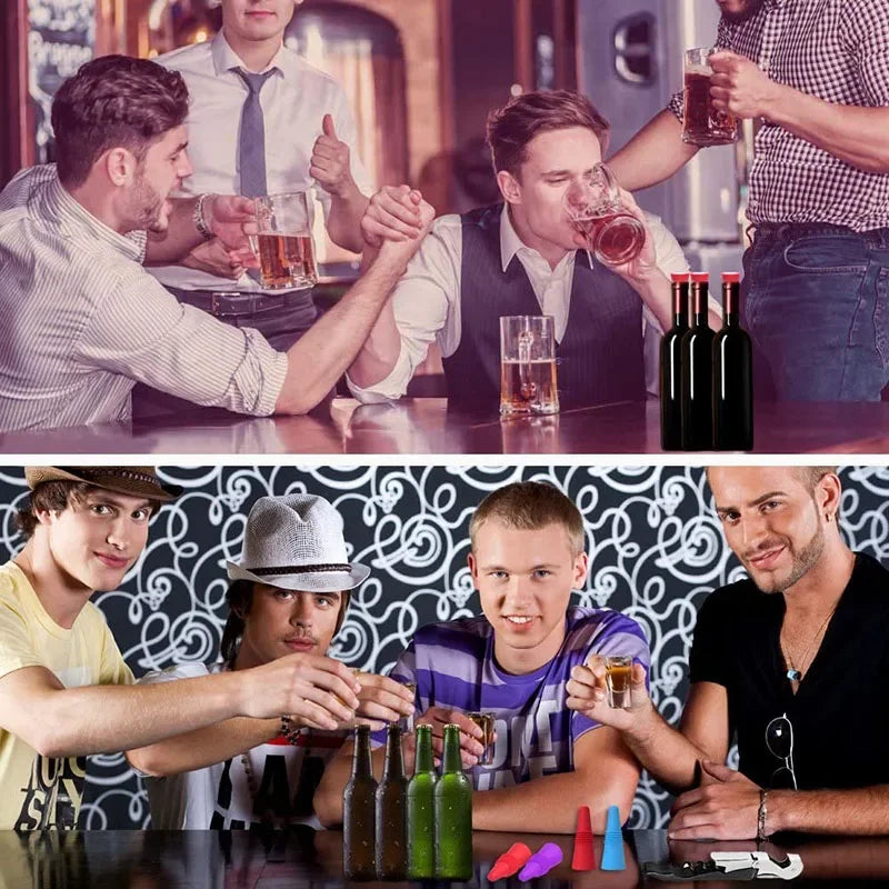 Silicone Wine Bottle Stopper Set Whisky Accessories Leak Proof Beer Champagne Cap Closer Wine Cork Plugs Lids Kitchen Bars Tools