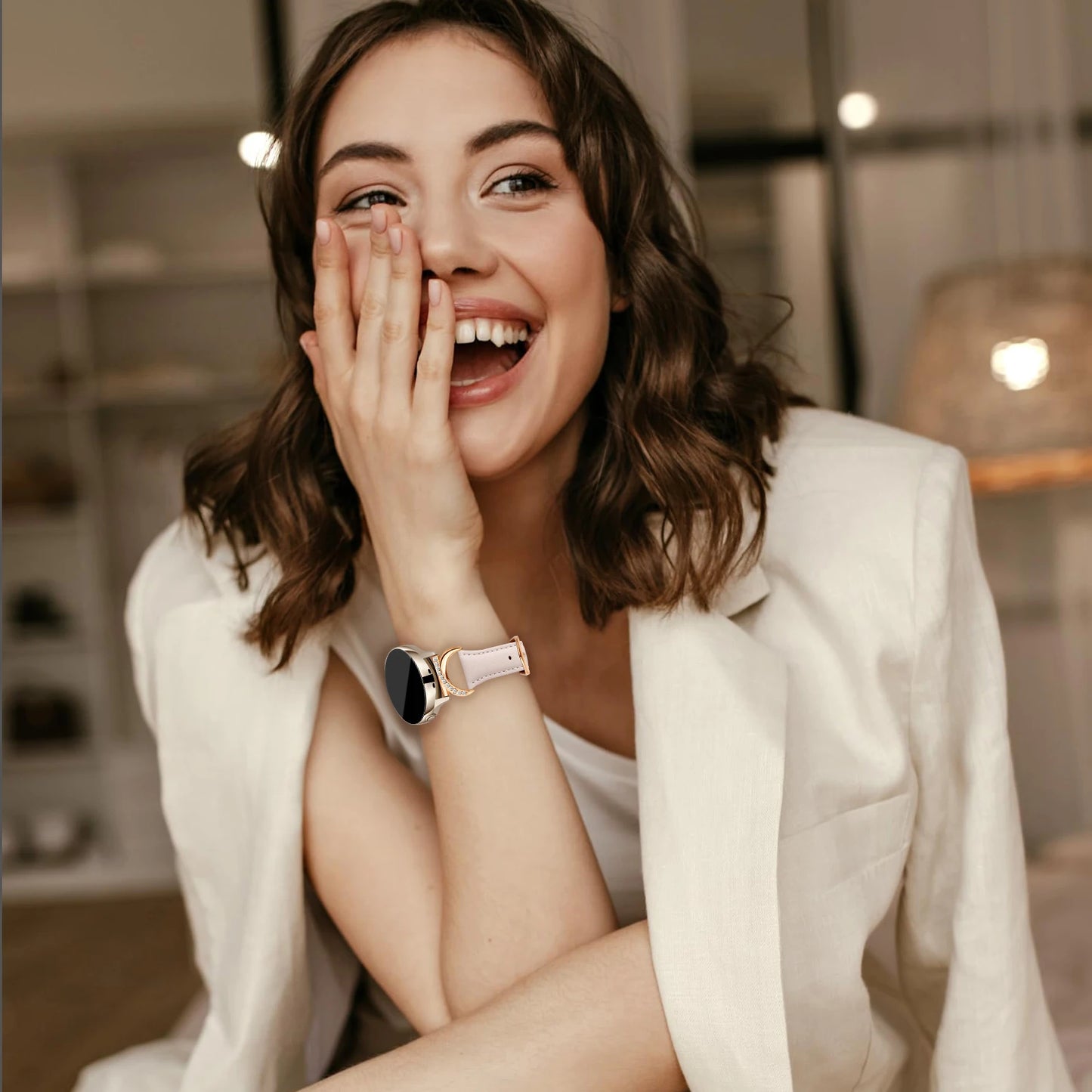 Leather strap compatible with Samsung Galaxy Watch 7/6/5/4 Classic strap 40/42/44/43/45/46/47mm Stylish 20mm strap for women