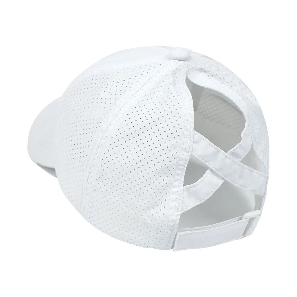 Summer Solid Color Baseball Cap Women's Athleisure Cross Ponytail Hat Mesh Quick-Drying Cap Visor Hat