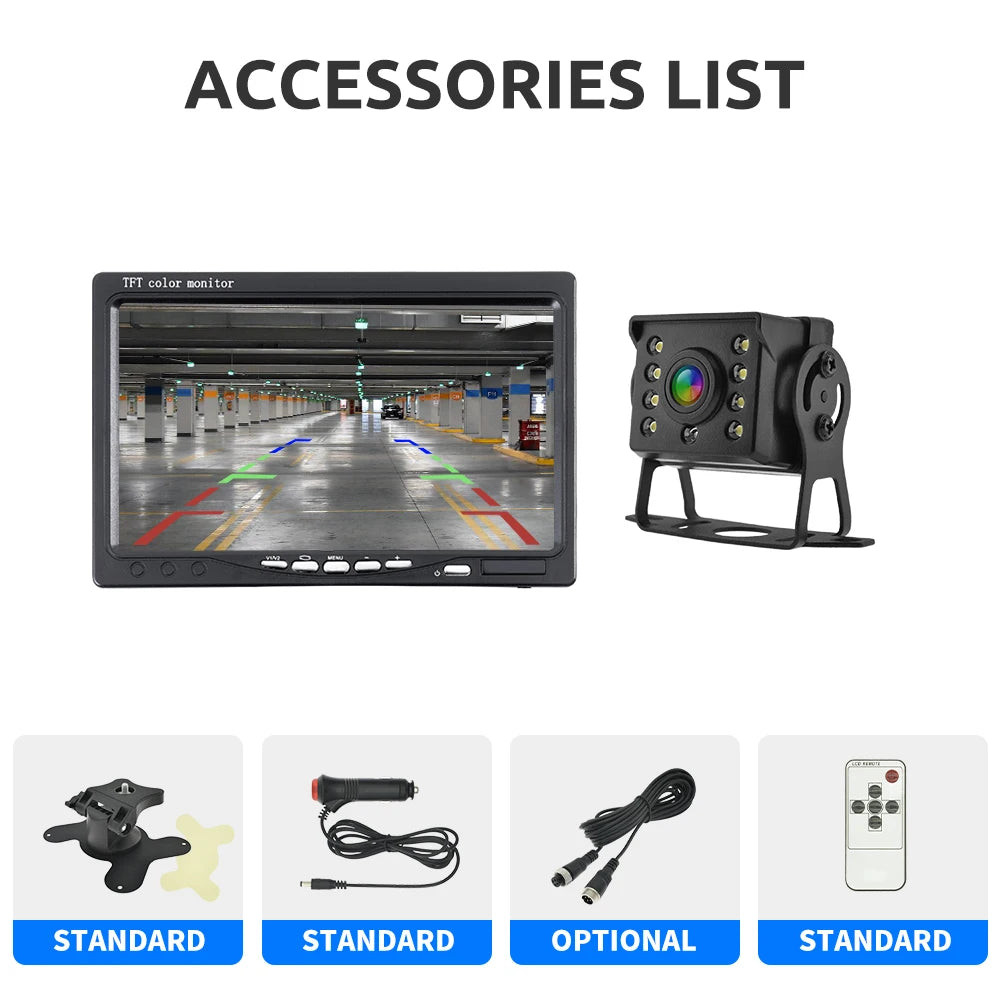 Parking Universal Car Rear View Camera with Monitor For Truck Bus 7 HD Screen 1024*600 Assistance Waterproof Security