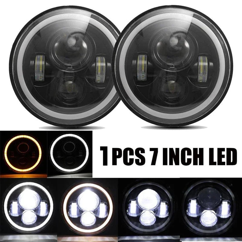 1Pcs 7 Inch Moto Car Led Headlight H4 Round Headlight with Amber Turn Signal For Jeep Wrangler JK TJ Headlamps