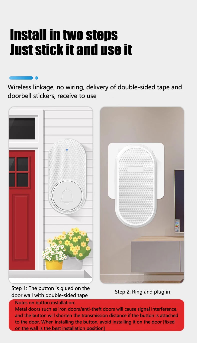 Wireless Doorbell Loud Enough With 4 Volume Levels Door Welcome Chimes Home Door Bell Intelligent 32 Songs Melodies Sound