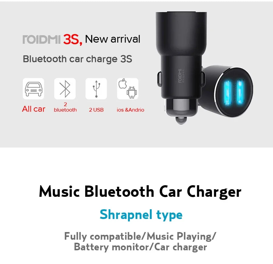 Roidmi 3S Mojietu Bluetooth 5V 3.4A Dual USB Car Charger MP3 Music Player FM Transmitters For iPhone And Android