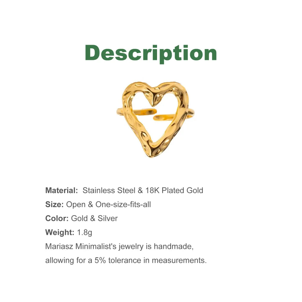 1/3PCS Adjustable Full Circle Hollow Heart-Shaped Open Cuff Ring Stainless Steel Jewelry Irregular Stackable Rings For Women