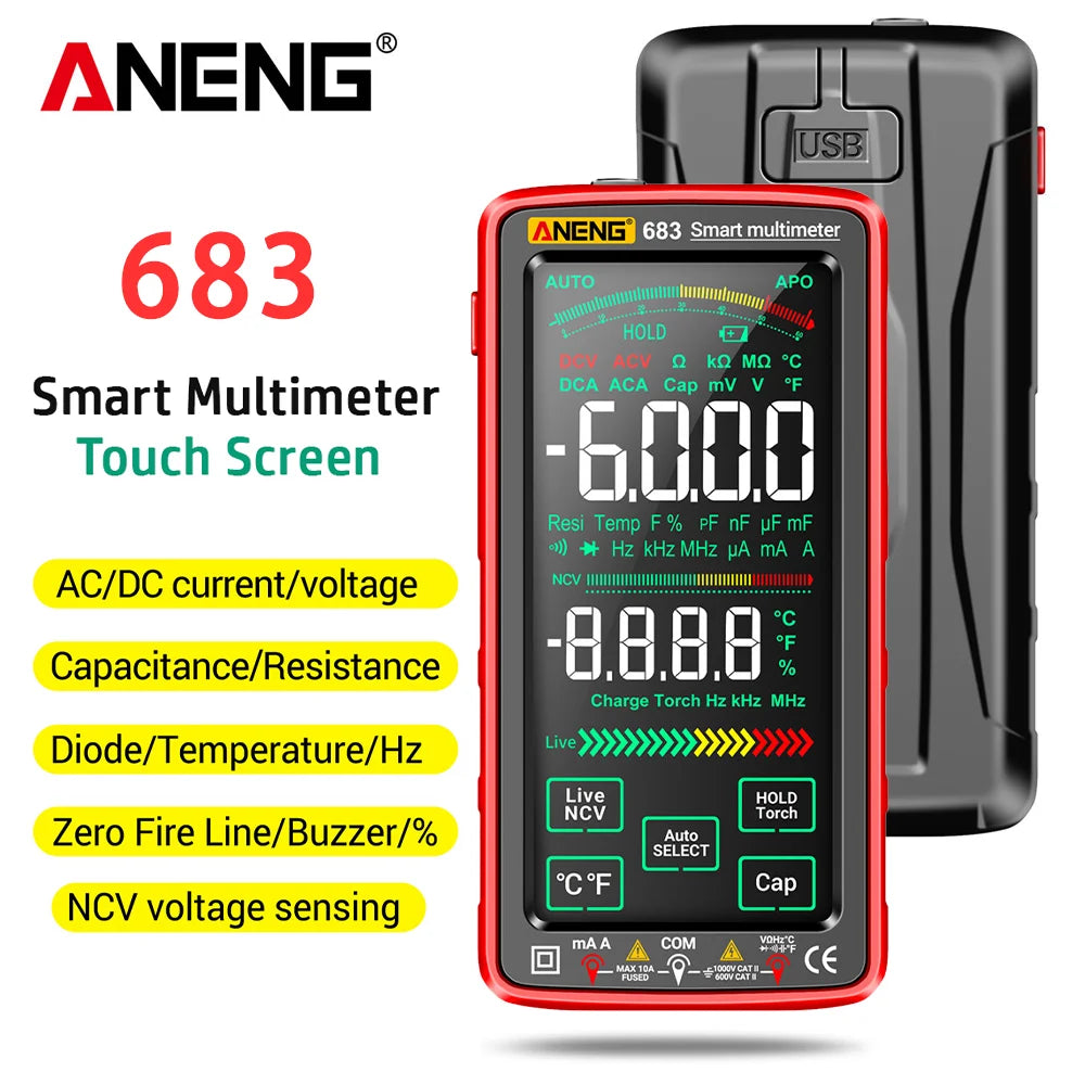 ANENG 683 Smart Multimeter Tester Current Tool High-end Touch 6000 Counts Multimetro Test Rechargeable Multitester AC/DC Voltage