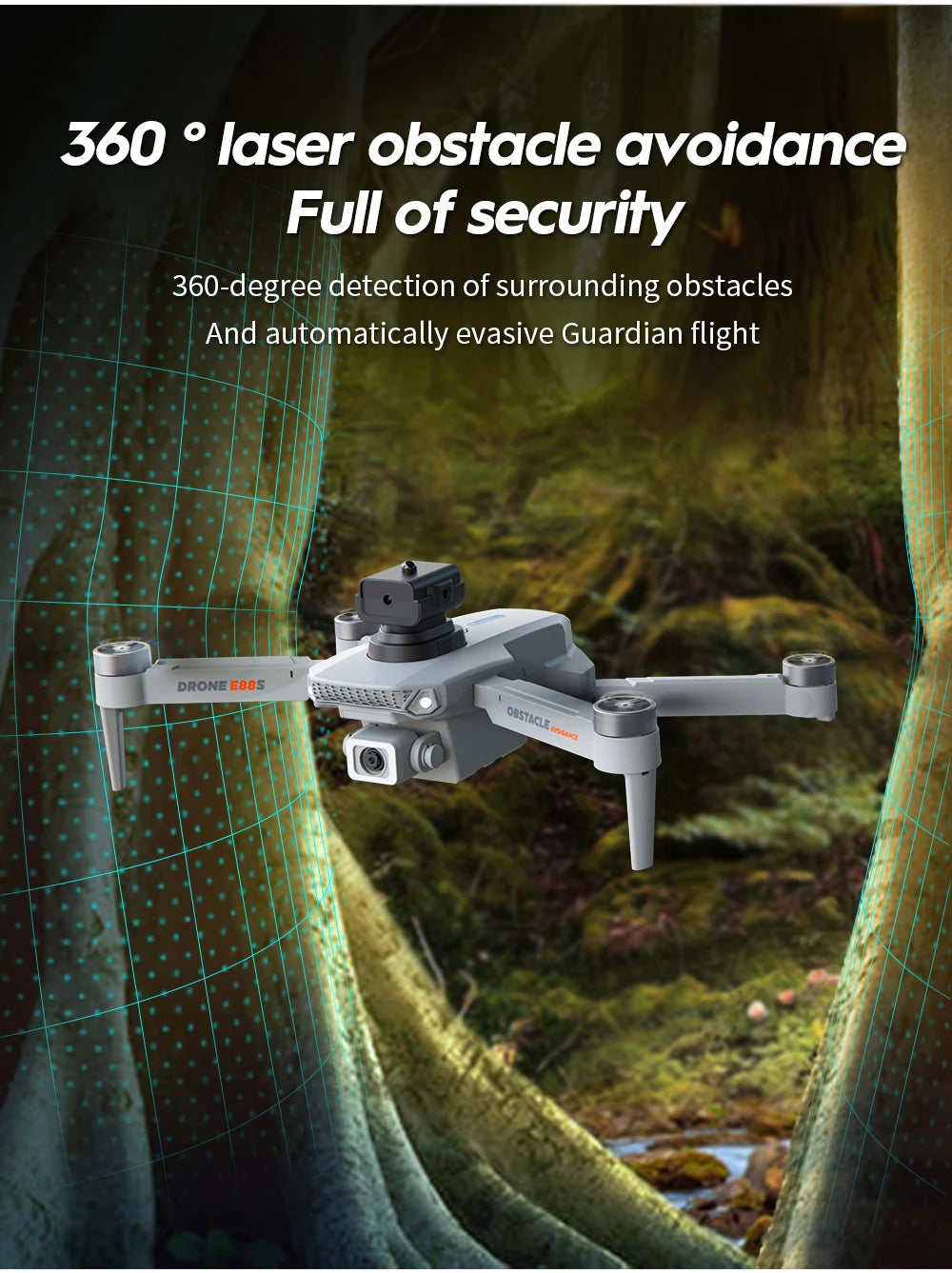 E88S RC Drone 4K Wide Angle Optical Flow Dual HD Camera Avoiding Obstacle Brushless Motor with Remote Control Foldable