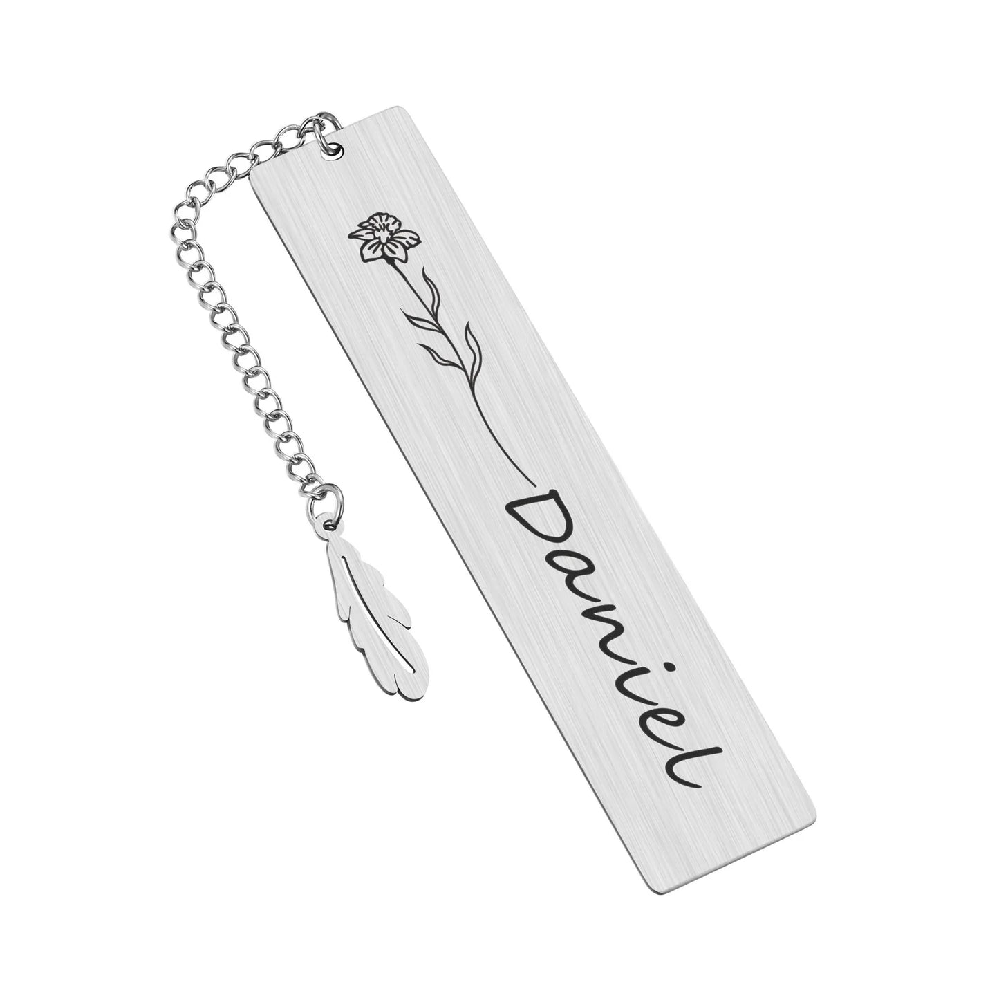Personalized Birth Flower Bookmark With Name Text, Stainless Steel Customized Bar Birthday Gift For Women Daughter Sister Friend