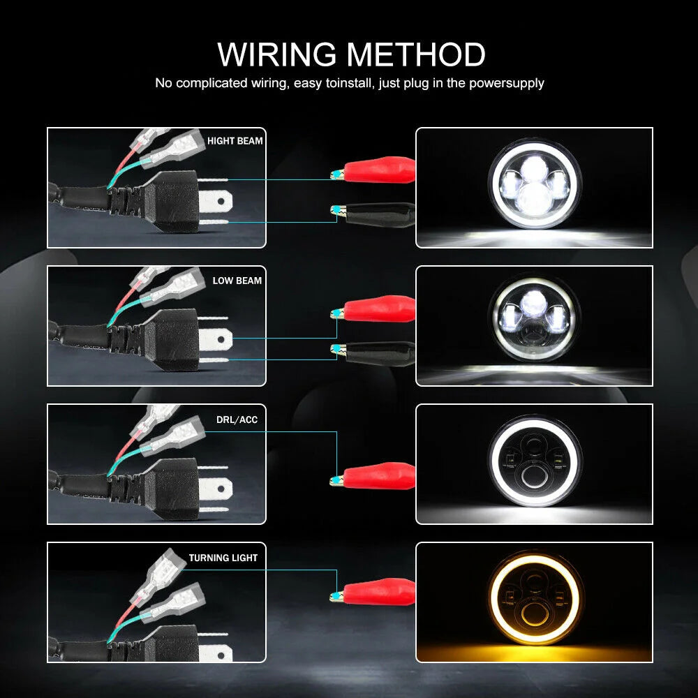 2pcs Car 7" Led Headlight Hi/Low H4 Halo Angle Eyes For Urban Harley BMW Jeep JK 4x4 Suzuki Samurai Jeep Wrangler Off Road