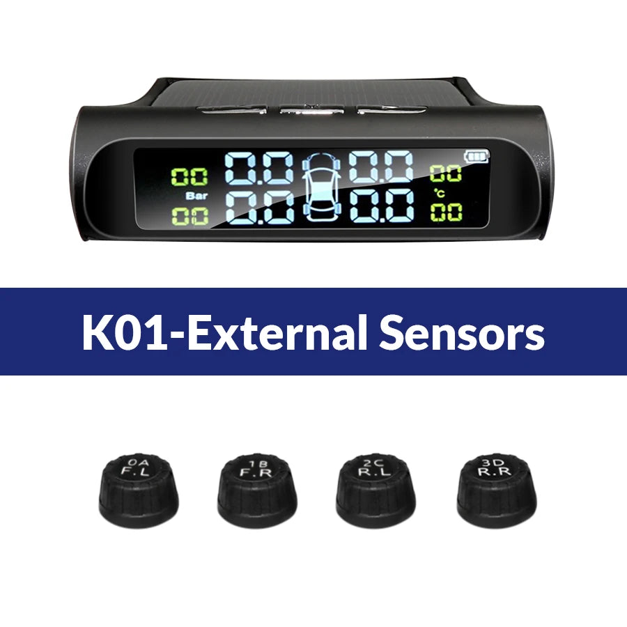 E-ACE K01 TPMS solar sensor intelligence Wireless Tire Pressure Monitoring System Auto Security Alarm Device With 4 sensors