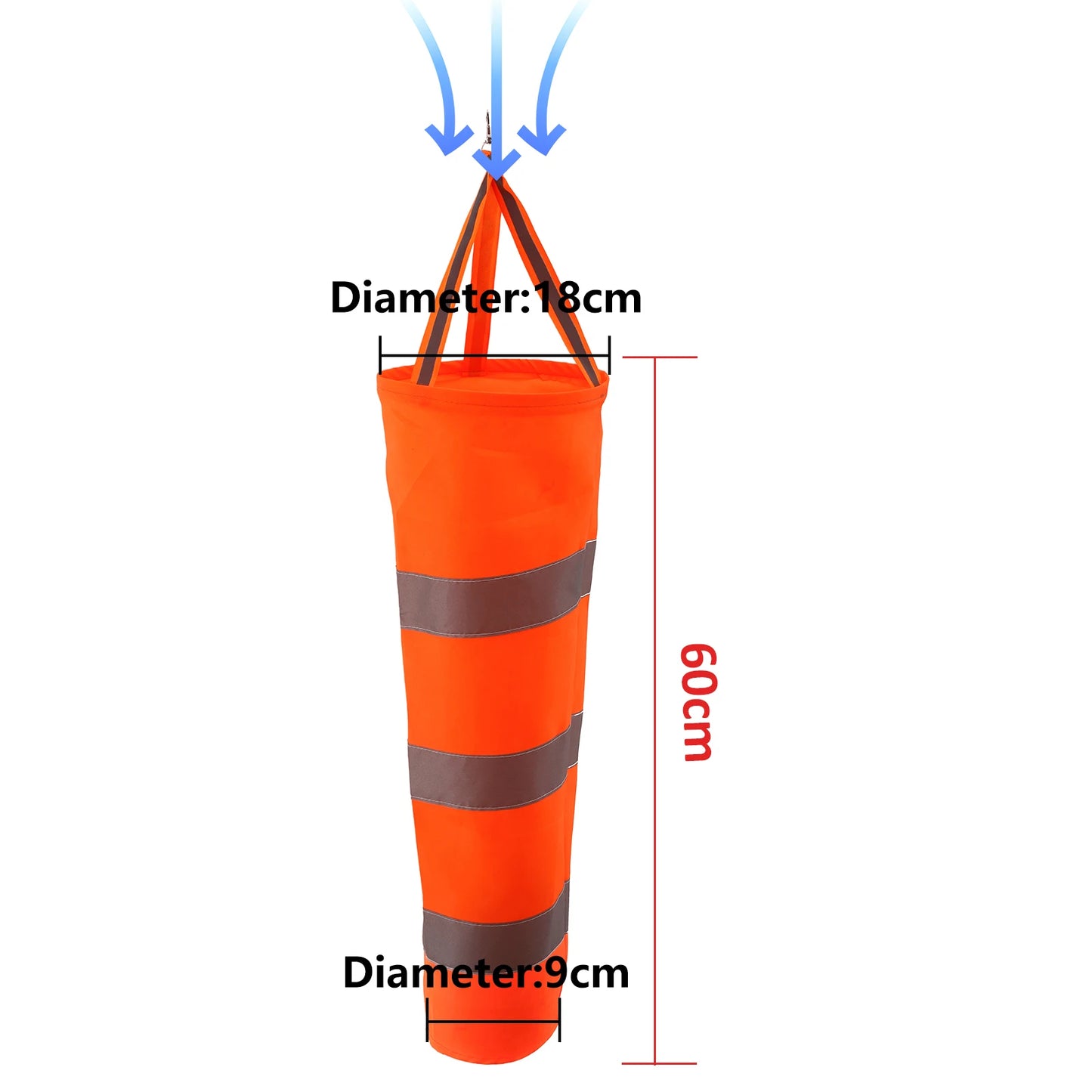 60/80/100cm Windsock Outdoor Wind Direction Measurement Reflective Belt Rip-stop Weather Vane for Airport Aviation Garden Farm