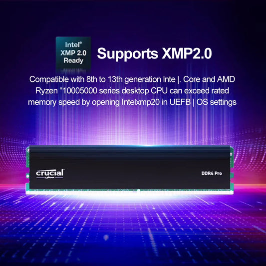 Crucial DDR4 Pro RAM 3200MHz 32GB (2x16GB) Kit DDR4 3200MT/s (or 3000MT/s or 2666MT/s) Desktop Memory