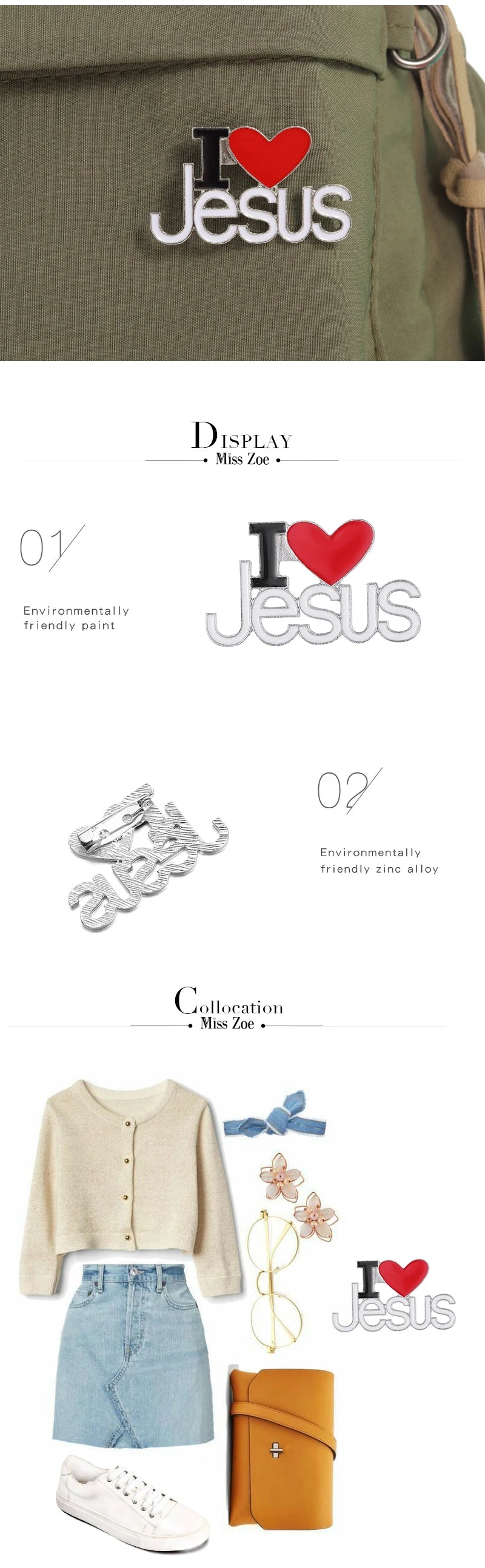 I Love Jesus Enamel Pins Custom Phrase With Heart Brooches Shirt Collar Lapel Badges Simple Jewelry Gift for Kids Friends