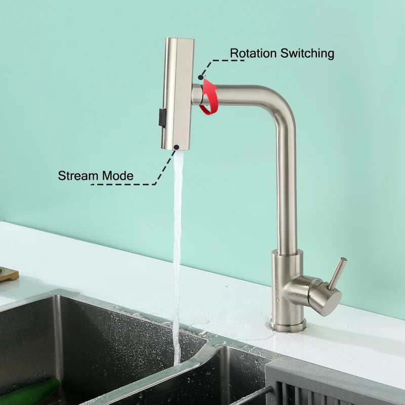 Baokemo stainless steel pull down water tap Single Handle sink three-in-one Hot And Cold kitchen faucet