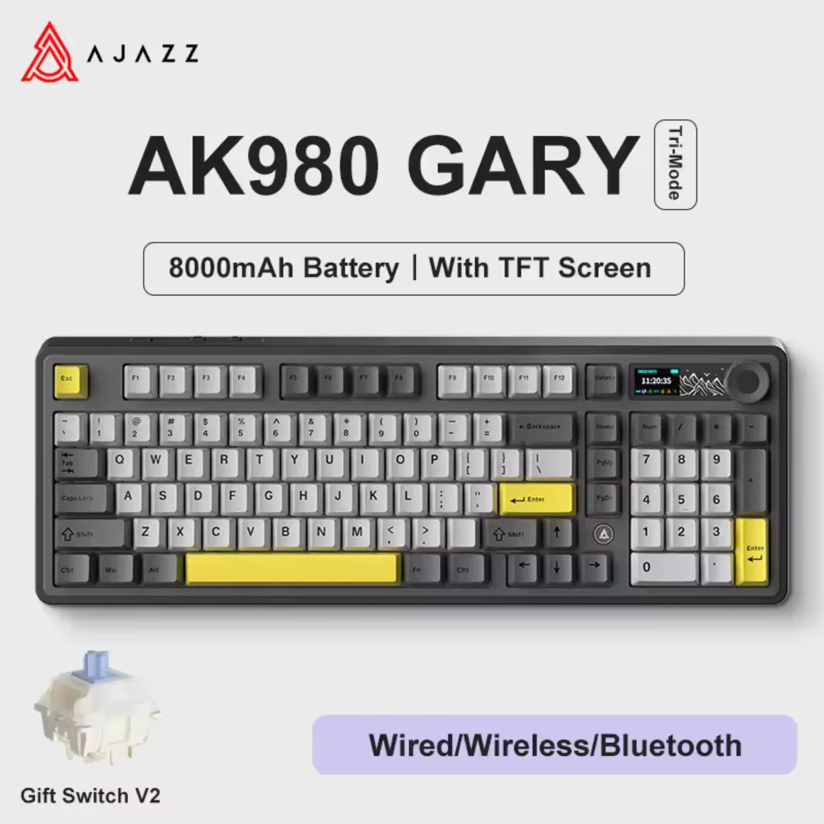 Ajazz AK980 Gaming Mechanical Keyboard Three Mode PBT Gasket Hot Swap RGB Wired Bluetooth Wireless Keyboard Game Accessories