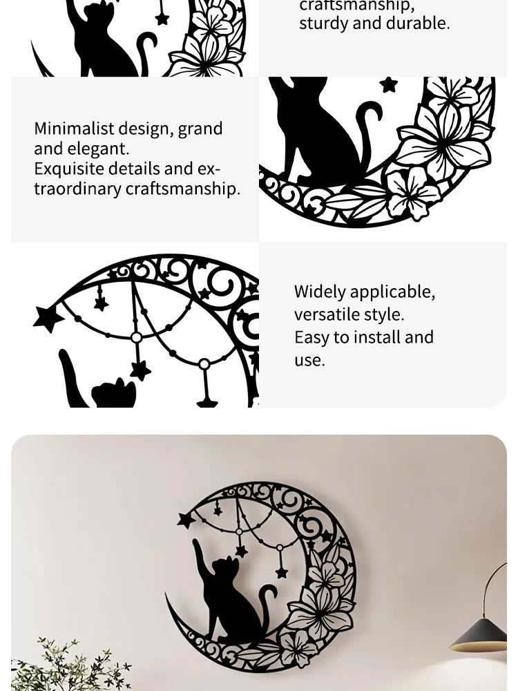 Moon Black Cat Silhouette Wall Hanging Crafts Simple Iron Wall Decoration Art Wall Decoration Garden Living Room Wall Decoration