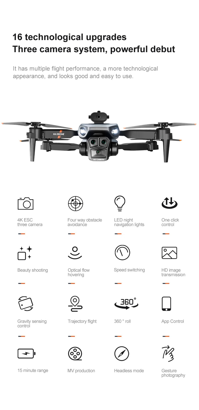 K6 MAX Triple-Camera Drone 4K HD Optical Flow Positioning 360° Obstacle Avoidance Foldable Quadcopter Wifi FPV RC Toys Dron