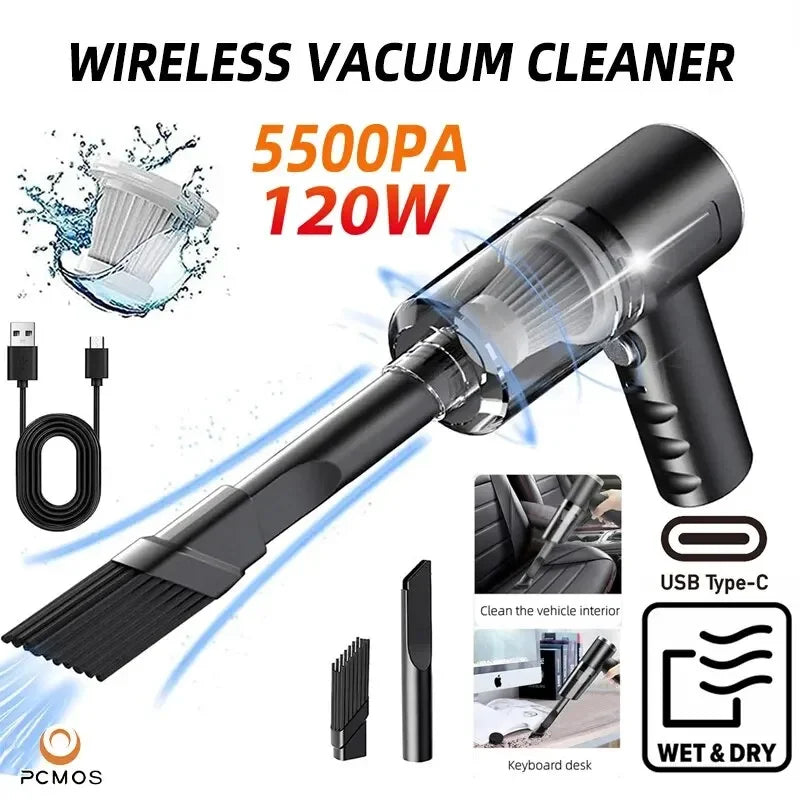 1pc Wireless Vacuum Cleaner Dual Use for Home and Car 120W High Power Powerful Vacuum Cleaner Black