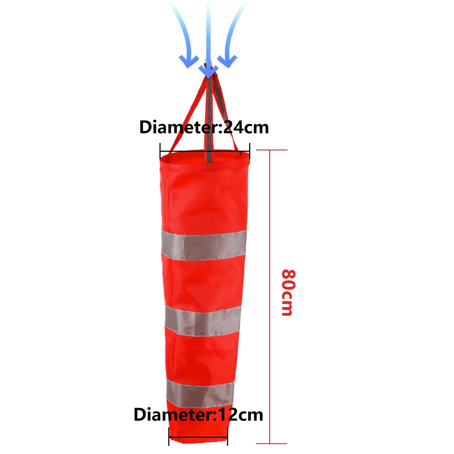 60/80/100cm Windsock Outdoor Wind Direction Measurement Reflective Belt Rip-stop Weather Vane for Airport Aviation Garden Farm
