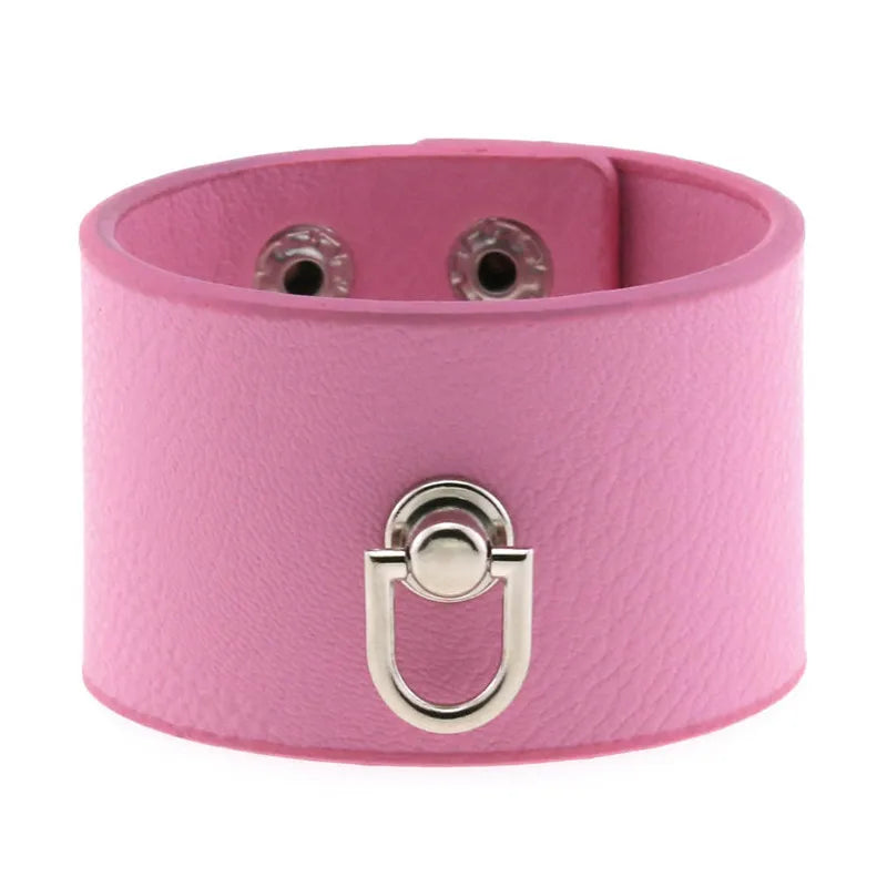 Pink Color Female Wide Leather Bracelets Punk Braided Bracelet for Men Women Wristband Charm Bracelets Male Gothic Jewelry