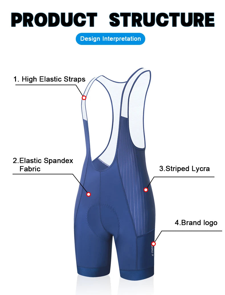 X-TIGER Blue Pro Men's Cycling Bib Shorts Bretelle Cyclist MTB Road Tights Bicycle Clothing ST-MULTI Cushion For 7 Hours Riding