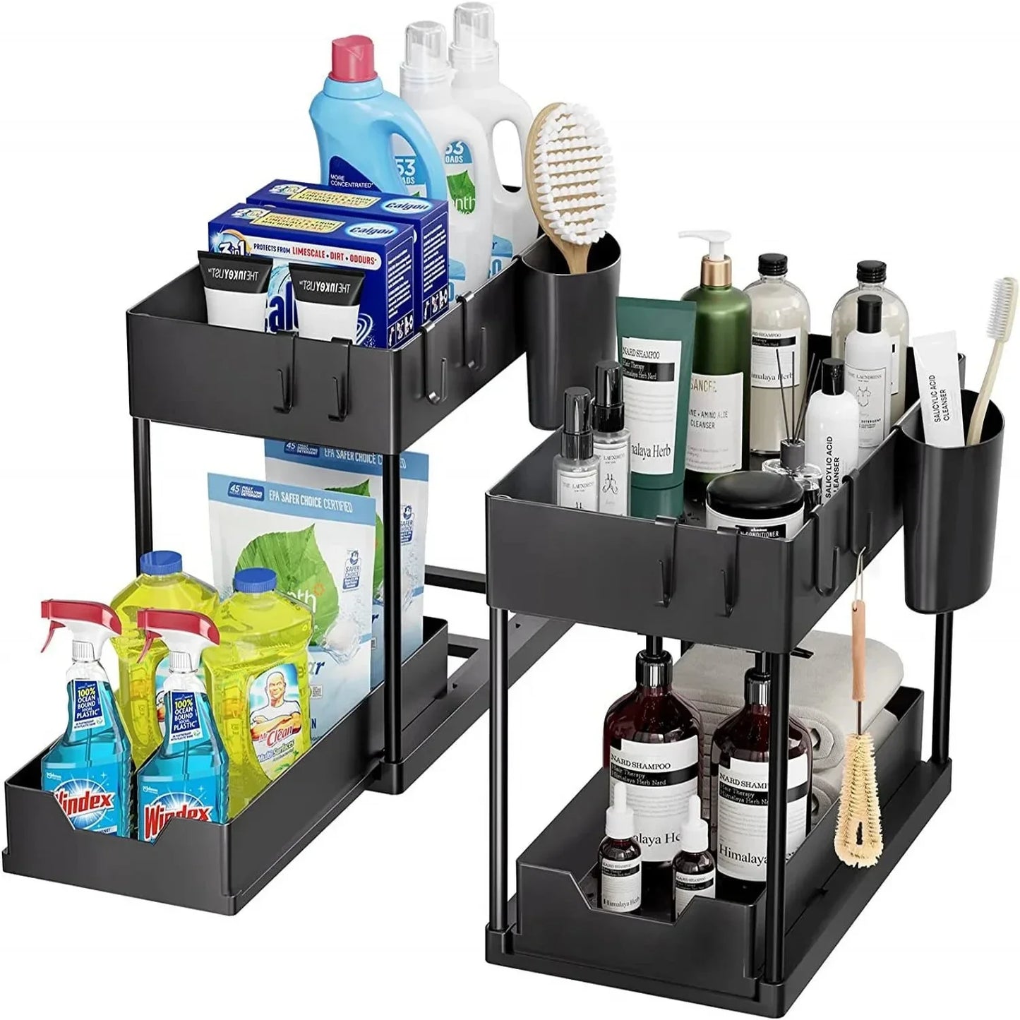 Organization and storage under the sewer, kitchen finishing rack with double sliding drawers, multifunctional storage rack shelf