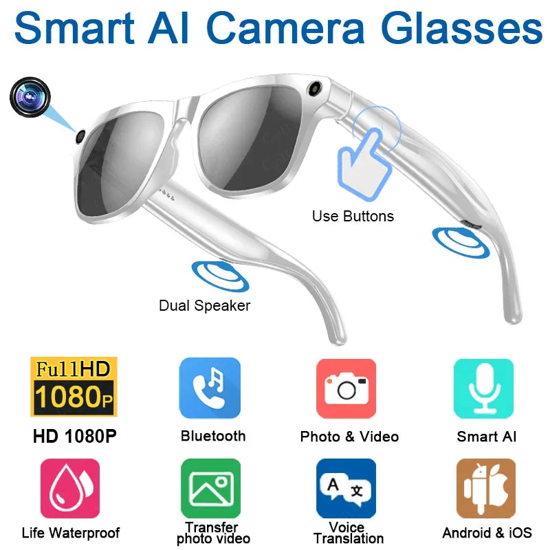 4K HD AI Smart Glasses With Camera Bluetooth Call Camera Chat GPT 260Mah Battery Assistant Control Waterproof Smart Glasses