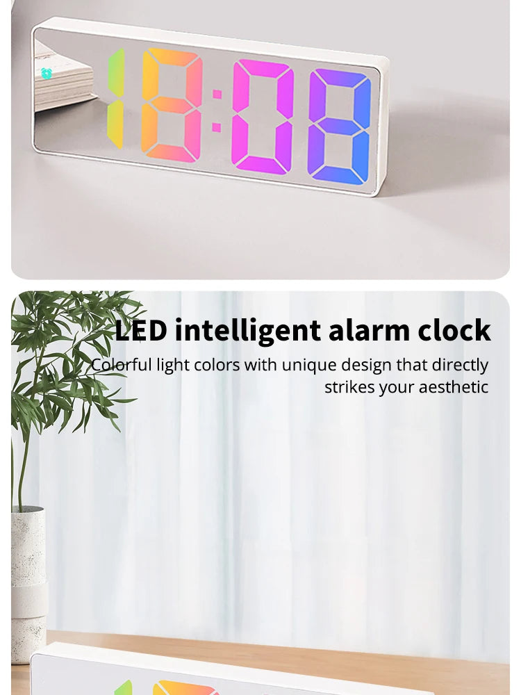 Led Digital Intelligent Electronic Clock Kitchen Timer Bedroom Bedside Alarm Clock Fashion Dazzling Color Transparent Screen