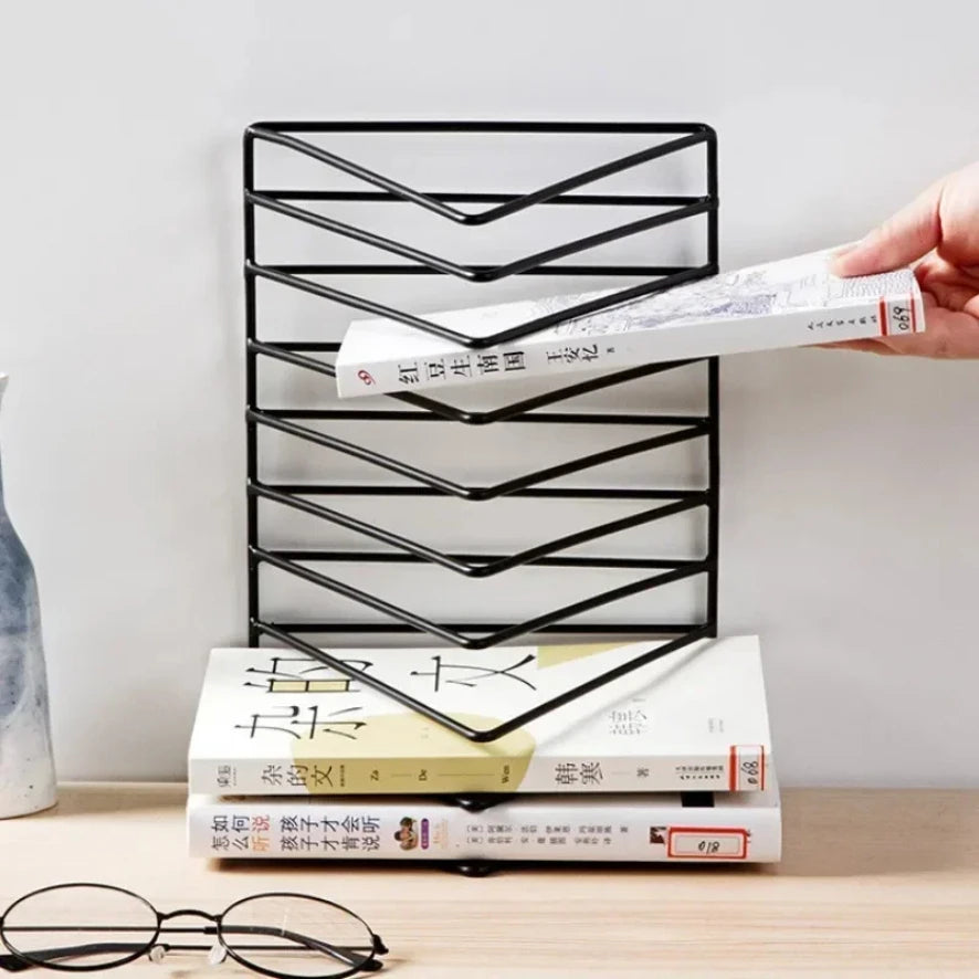 Book Storage Rack Desktop Iron Bookshelf Vinyl Records Holder Student Stationeres Organizer Newspapers Magazines Stand retail